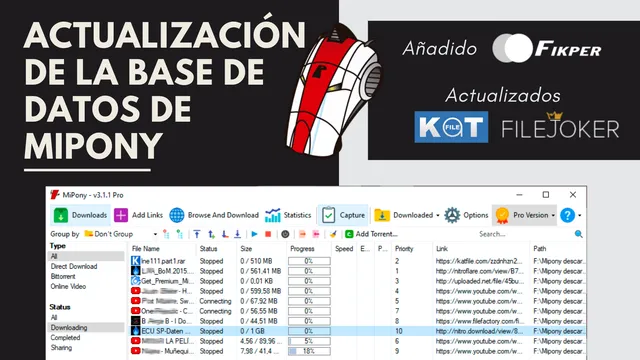 Actualización de la base de datos de Mipony