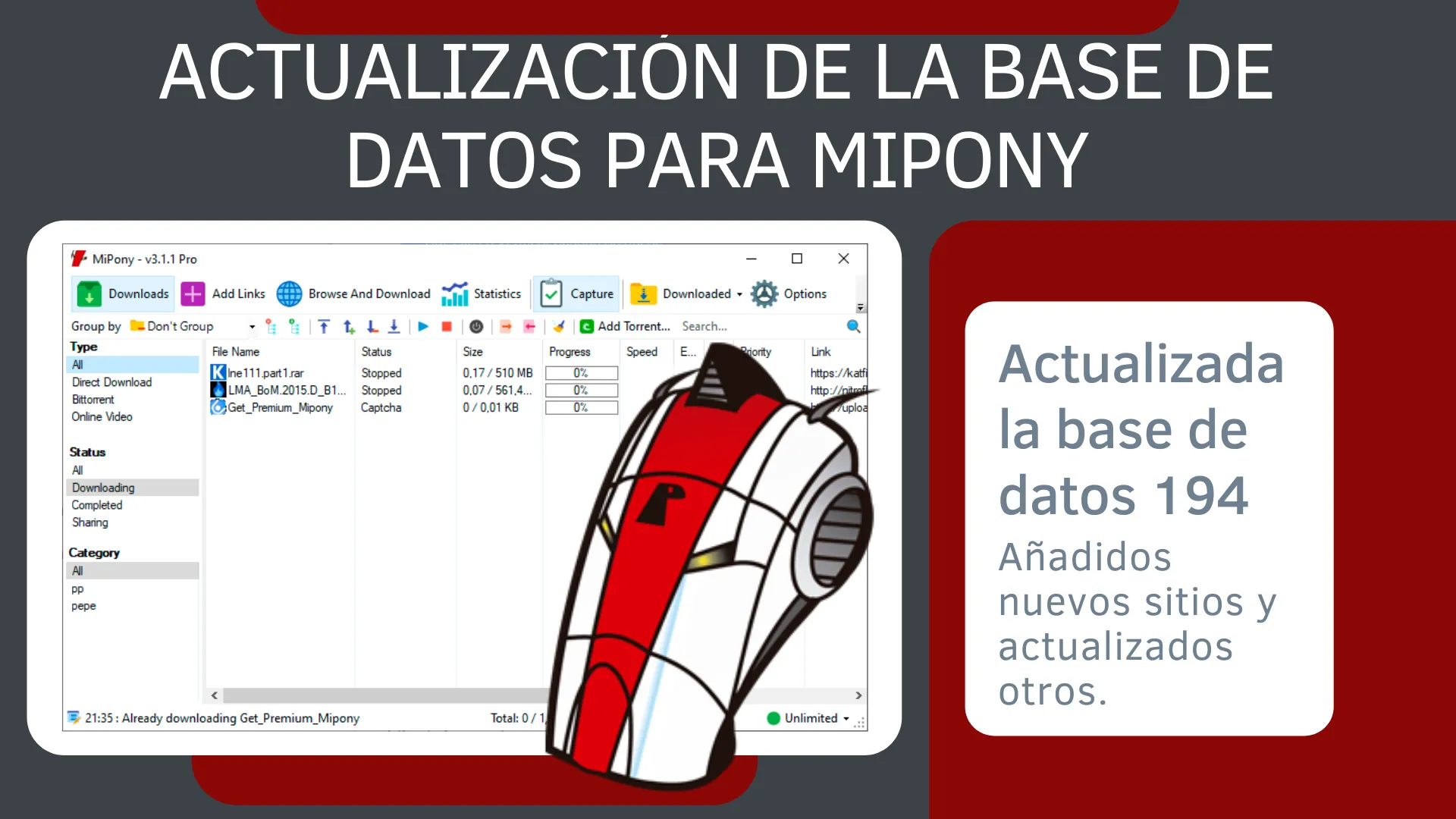 Actualización de la base de datos de Mipony