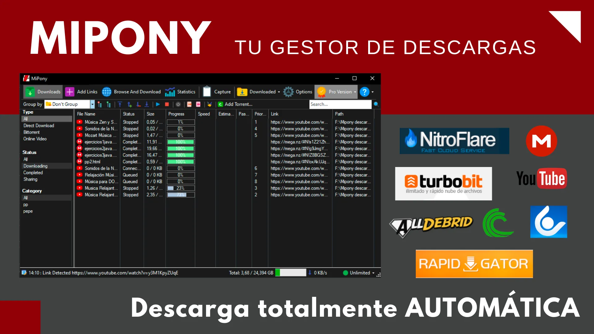 Torrents, Youtube y descargas directas en un solo programa