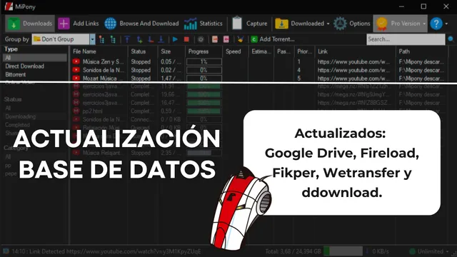 Actualización de la base de datos de Mipony