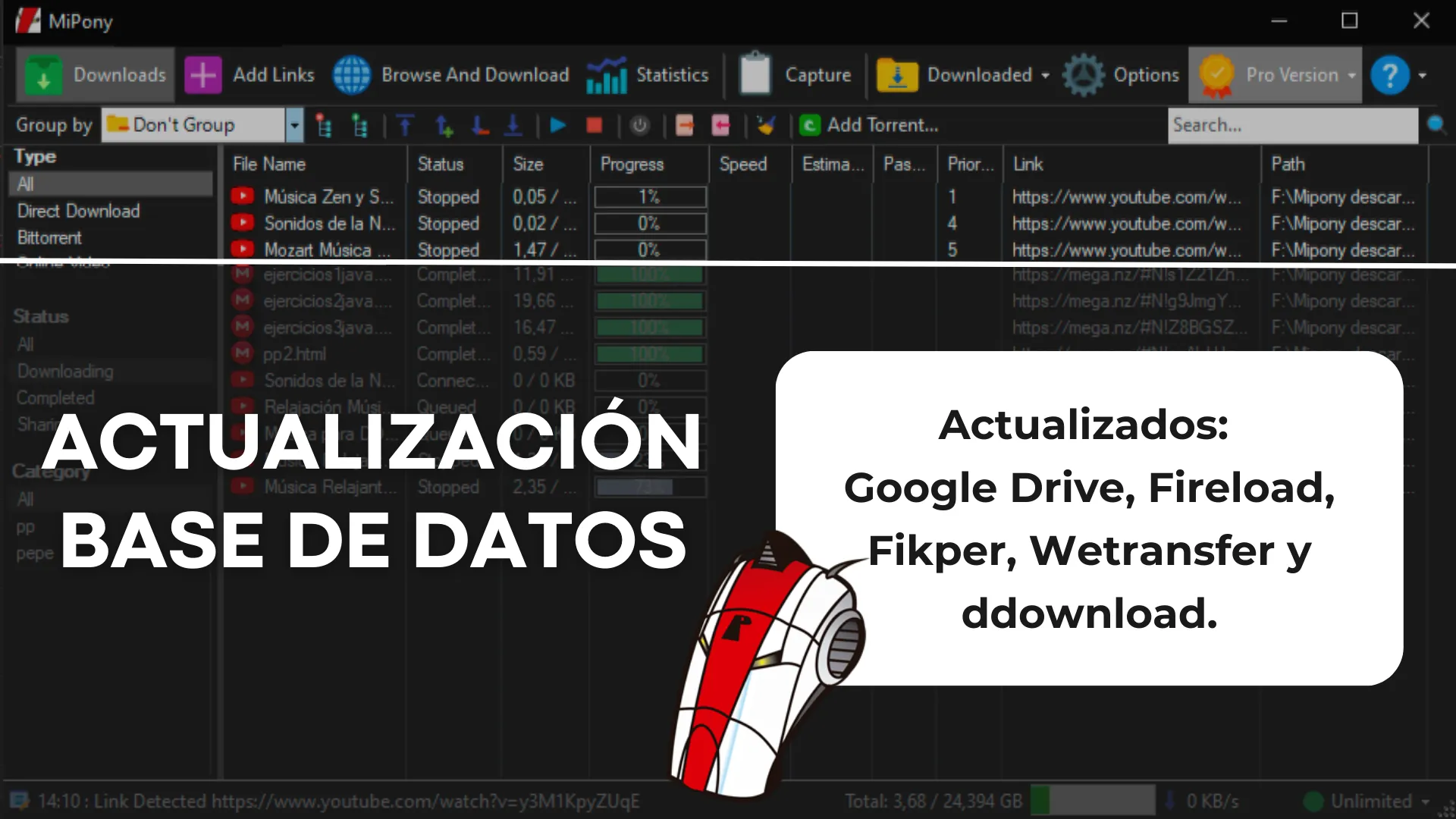 Actualización de la base de datos de Mipony