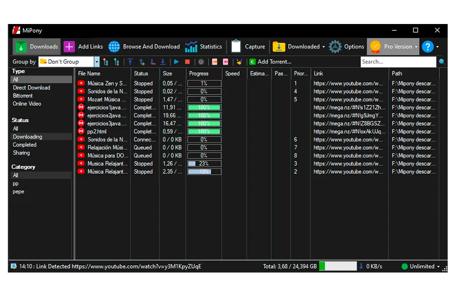Direct downloads, Bittorrents and Youtube videos 1